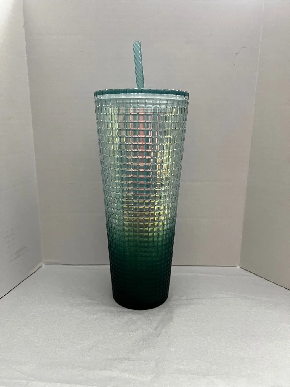 Starbucks Jade Green Ombre Grid Venti 24oz Cold Drinks Cup Tumbler